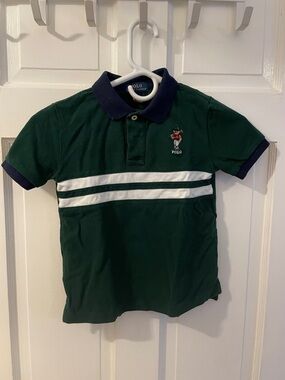 Polo by Ralph Lauren Boys Green Polo with Navy Trim and White Stripes